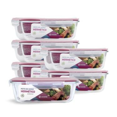 Imagem de Kit 6 Potes Hermético Vidro Retangular Grande 2260ml Lasanha - U4home,