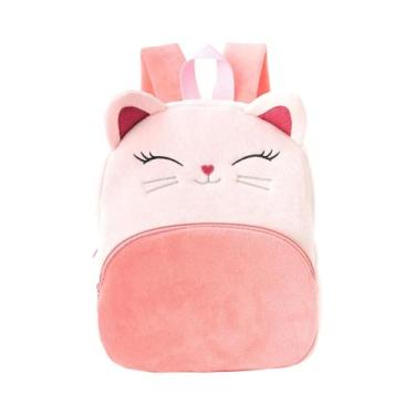 Imagem de Mochila De Pelúcia Grande Capacidade Para Crianças Com Estampa De Gato