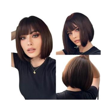 Imagem de Peruca Sintética Preta Curta E Lisa Com Franja Para Mulheres, Resisten