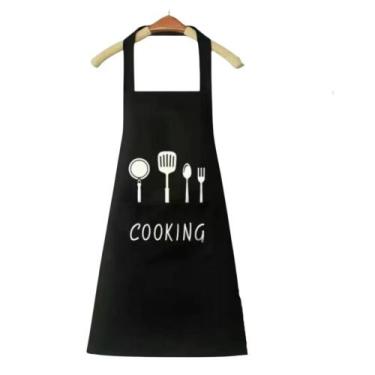 Imagem de Avental De Cozinha Impermeável Com Bolsos Cooking Preto - sem marca