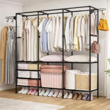 Imagem de Vittak Armário Aberto Arara de Roupas com Prateleiras Cabideiro de Chão Portátil (Arara Tripla)