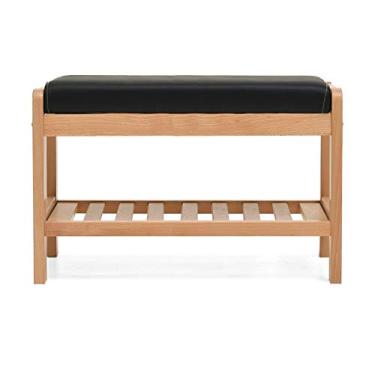 Imagem de SGeneE Banqueta para mudança de calçado, banco de pés estofado para os pés, armazenamento de madeira, à prova de poeira, corredor, banco de sapatos, preto, almofada de assento de poliuretano