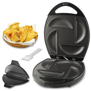 Imagem de FineMade Máquina de fazer empanada elétrica com molde de prensa, prensa grande para bolinhos de massa, máquina de prensa Pierogi, faça 4 peças de empanadas grandes de 15 cm, hambúrgueres de carne