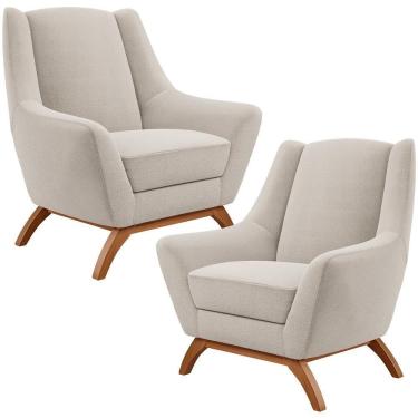 Imagem de Kit 02 Poltronas Decorativa Fixa Base De Madeira Castanho Juliet D02 Bouclê Creme B-54 - Lyam Decor