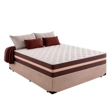 Imagem de Cama Box Casal 138 Suede Bege Com Colchão Little Angel Mola Superlastic 62x138x188cm