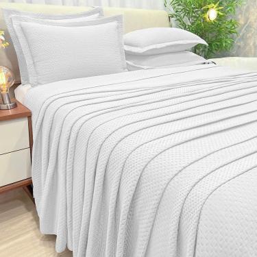 Imagem de Kit Cobre Leito Colcha Jade Queen 3 Peças Percal 300 Fios Clássico - Branco - 100% Poliéster