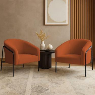 Imagem de Poltrona Sala Industrial Alta Preto Kit 2 Stella Bouclê Terra D03 - D'rossi