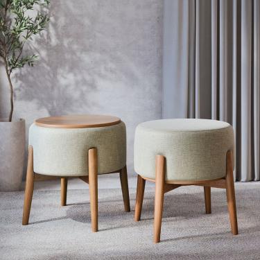 Imagem de Kit 2 Puffs Dual 2 em 1 Vira Mesa Lateral Banco Apoio Sala Estar Sala Tv Decoração - Cinza Linho