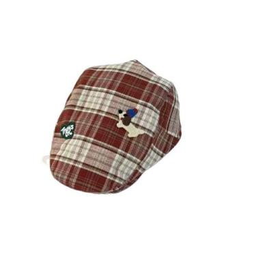 Imagem de Boné plano, xadrez masculino com bordado de cachorro, vintage Gatsby -