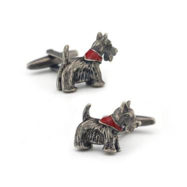 Imagem de Cuff Links Vintage Brass Scottish Terrier Dog para homens - Yiweisai