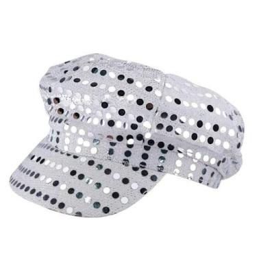 Imagem de Chapéu de discoteca, lantejoulas prateadas, boina de estilo retrô para