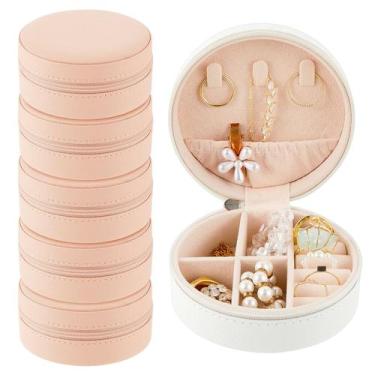 Imagem de Organizador de viagens de joias Taiyin, 6 peças de couro PU (branco, r