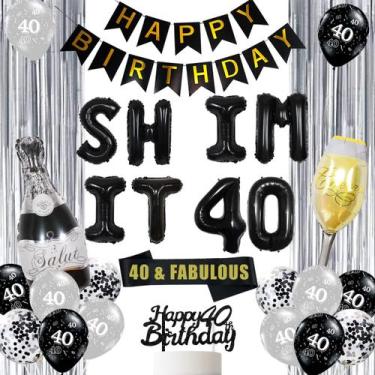 Imagem de Conjunto de decoração de aniversário Balterever preto/prata 40º aniver