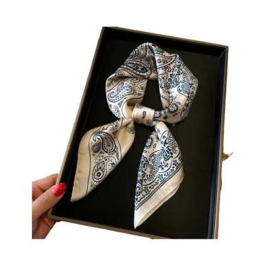 Imagem de Cachecol Feminino De Cetim Estampado Floral Com Poás De 70cm, Quente E