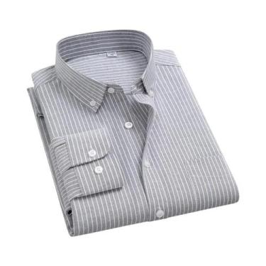 Imagem de Camisa Social Clássica Masculina Oxford Listrada De Manga Longa 100% A