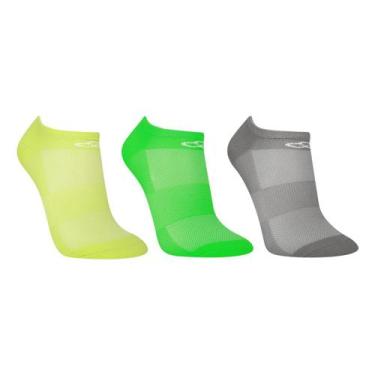 Imagem de Kit Meia Olympikus Neon 3 Pares Masculino, Verde, Cinza, 39/44