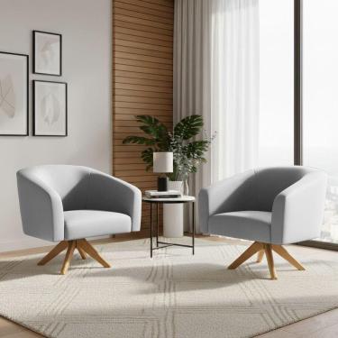 Imagem de Kit 2 Poltronas Sala Decorativa Stella Giratória Couro Sintético Cinza D`Rossi