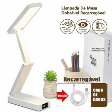 Imagem de Luminária LED Mesa HX634 Dobrável Recarregável Articulada com Relógio 