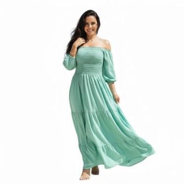 Imagem de Vestido Lastex Longo Manga Fofa Ciganinha Noivado Pré Wedding - Dinéia