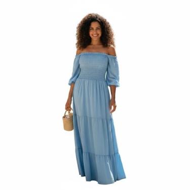 Imagem de Vestido Lastex Longo Manga Fofa Ciganinha Noivado Pré Wedding - Dinéia