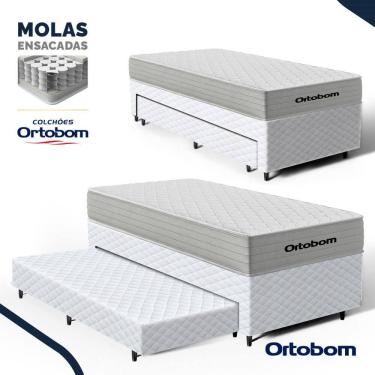 Imagem de Cama Box com Colchão de Molas Ensacadas Ortobom One Face Plenno + Auxiliar de Espuma Solteiro 88 cm