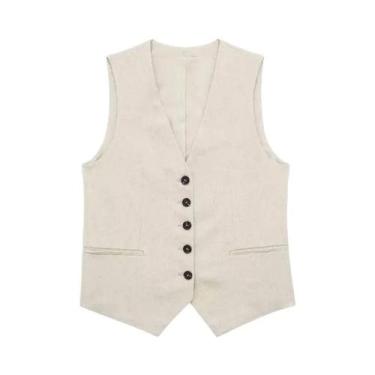 Imagem de Conjunto Feminino Vintage Branco - Colete Sem Mangas e Shorts com Bols