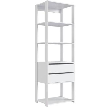 Imagem de Estante Livreiro 4 Prateleiras e 2 Gavetas Branco 60x45x183cm Closet Modulado Multiuso