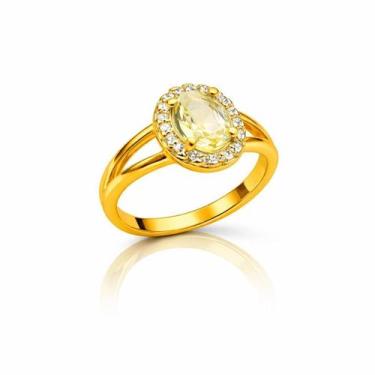 Imagem de Anel Formatura Cristal Amarelo Cravejado Zircônia Banhado a Ouro 18k T