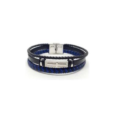 Imagem de Bracelete 20cm Rosso Triplo Couro Azul E Preto Fecho Steel Rosso - Ros