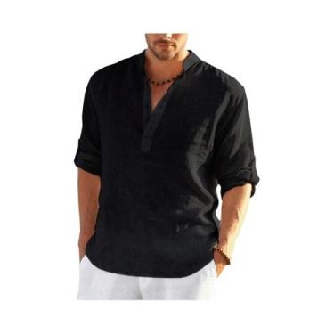 Imagem de Blusa Masculina Casual de Linho e Algodão - Manga Comprida para Primav
