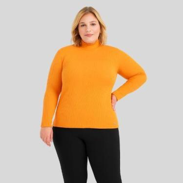 Imagem de Blusa Feminina Gola Alta Plus Size Canelada- Cereja Rosa, G, Laranja