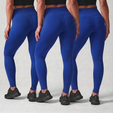 Imagem de Kit 3 Calças Legging Feminina Cós Alto Academia Fitness Zero Transparê
