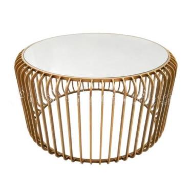 Imagem de Mesa de Centro Maior Metal Dourado T Espelhado Moderna Luxo - LUXdécor