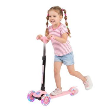 Imagem de Patinete Dobrável Rosa Infantil 3 Rodas Com Led - Castela