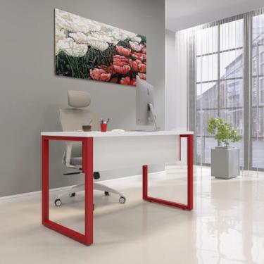 Imagem de Mesa Madeira M150/60P25TUB 150cm Industrial Branco e Vermelho - Pandin