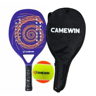 Imagem de Raquete Beach Tennis Camewin Fibra de Carbono + Bolinha, Roxo