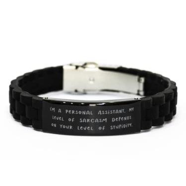 Imagem de SpreadPassion Presentes de assistente pessoal inapropriados, I'm a Personal Assistant. My Level of, Epic Black Glidelock Bracelete com fecho para colegas de trabalho do chefe