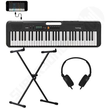 Imagem de Kit Teclado Musical CASIOTONE CT-S200 CASIO Preto 61 Teclas Aplicativo Chordana Play + Fone + Suporte X