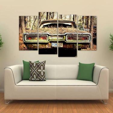 Imagem de Quadro Decorativo Carro Antigo Mosaico Em Tecido 4 Peçase