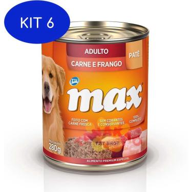 Imagem de Kit 6 Alimento Úmido Max Lata Para Cães Adultos Carne E Frango