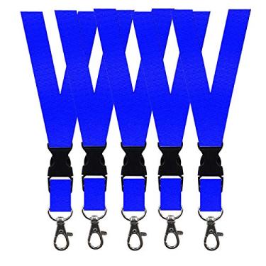 Imagem de Pacote com 5 cordões de segurança para pescoço, fivela destacável, modelo aprimorado, alça de liberação rápida, cordão para crachás de identidade, chave, telefones celulares masculinos, apitos USB, azul