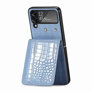 Imagem de Para Samsung Z Flip 4 5G Capa de celular com padrão Crocod para Samsung Galaxy Z Flip4 Flip 4 Zflip4 Bolsa carteira com bolso para cartão, azul celeste, para Samsung Z Flip 4
