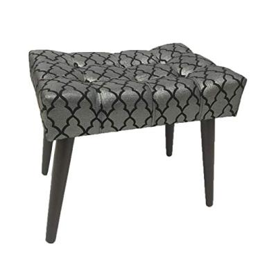 Imagem de Puff Capitonê Luxo Jacquard Luxo Preto com Prata Geométrico