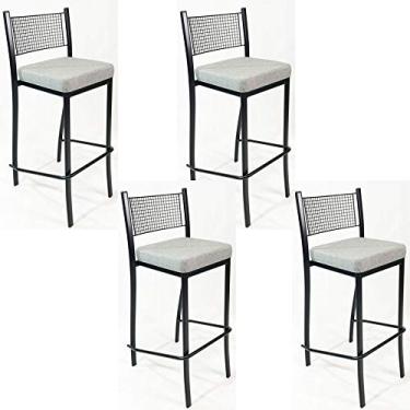 Imagem de Kit 4 Banquetas EMPILHÁVEL Preta alta assento Linho - Poltronas do Sul
