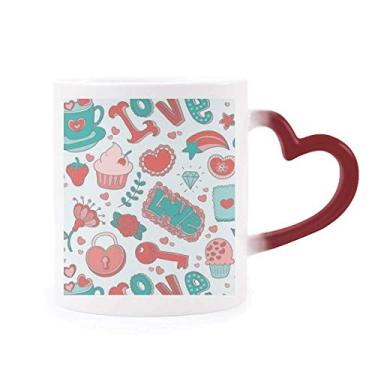 Imagem de Caneca sensível ao calor Dia dos Namorados Amor Coração Morango Caneca Vermelha Mudança de Cor