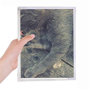 Imagem de Caderno com fotografia de gato cinza com estampa de animal, diário de folhas soltas recarregável