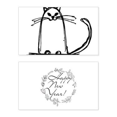 Imagem de Curly Cat Smile Sit Line Ano Novo Festival Cartão de felicitações Bless Message Present
