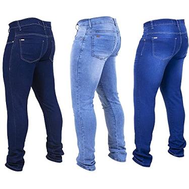 Imagem de Kit 3 Calças Jeans Masculina Skinny Moderna Marinho/Clara/Escura