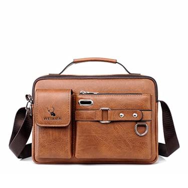 Imagem de Bolsa Masculina de Couro Falso para Negócios Bolsa Mensageiro Bolsa de Ombro Marrom Claro