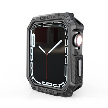 Imagem de Amzish Carbon Fiber Case Compatível com Apple Watch 44 mm SE (2ª geração) Series 6 5 4, Para iWatch Hard PC Bumper Protective Case para Homens e Mulheres (44mm, Botão Preto + Prata)